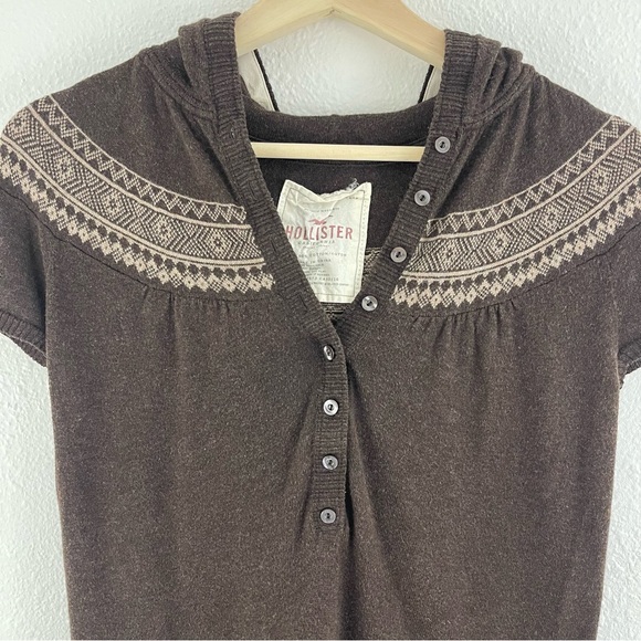 HOLLISTER Y2K 2000’s Bella Swan Fair Isle Twilightcore Brown Short Sleeve Top - Picture 2 of 10